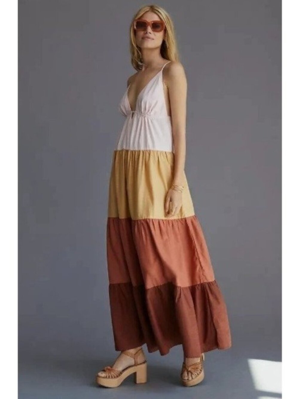 Anthropologie The Raya Colorblock Tiered Maxi Dress M